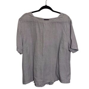 Oska Size 3 10/12 Light Blue Linen Top Lagenlook Short Sleeve Beach Casual Boho